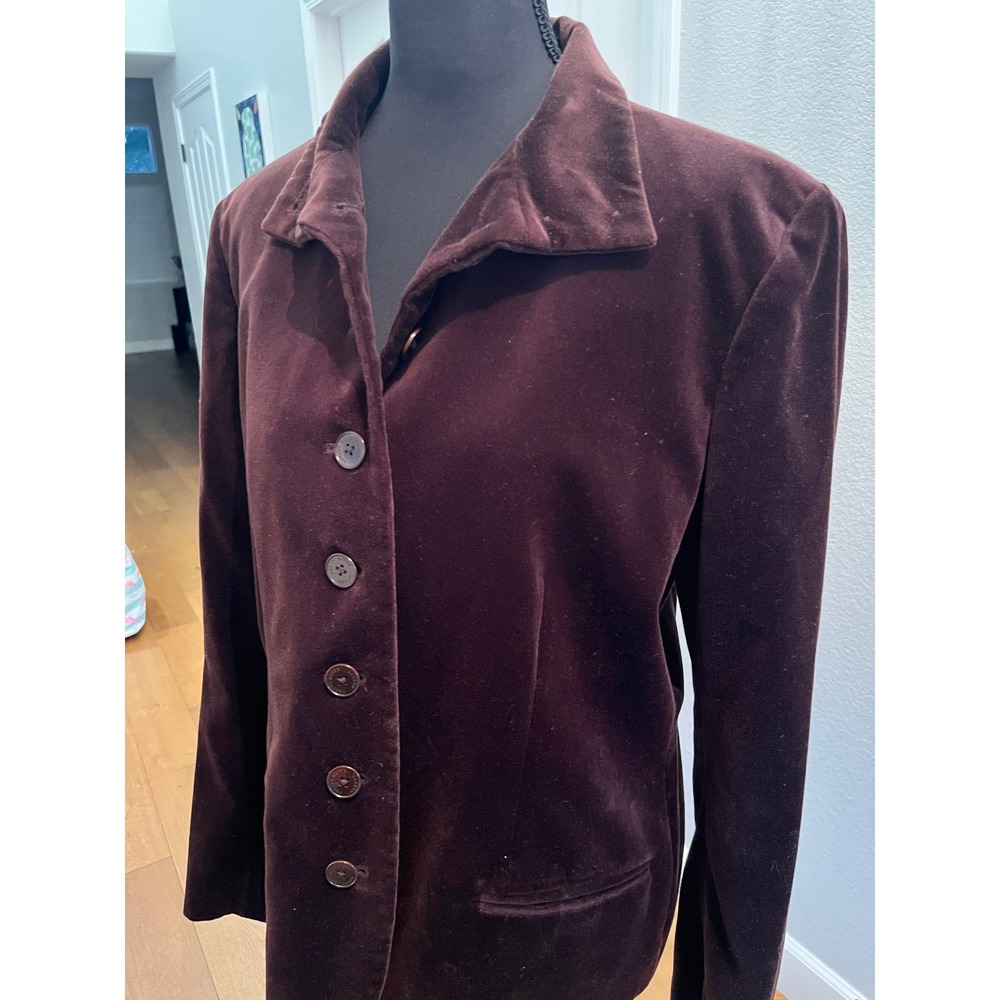 Lauren Ralph Lauren Velvet Blazer Womens 14 Plum Excellent High Neck Button Up